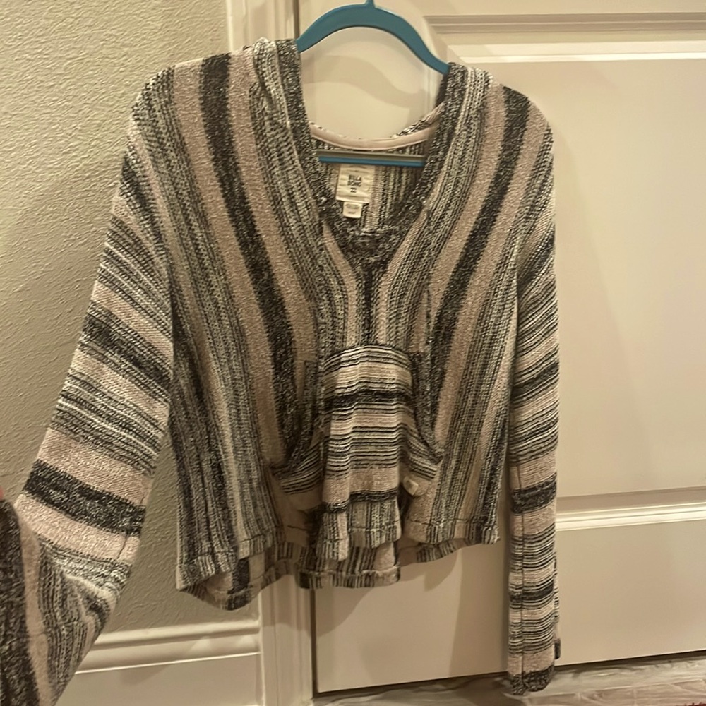 Striped tan hoodie beach poncho